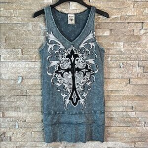 🖤VOCAL washed blue dress with black bling graphics